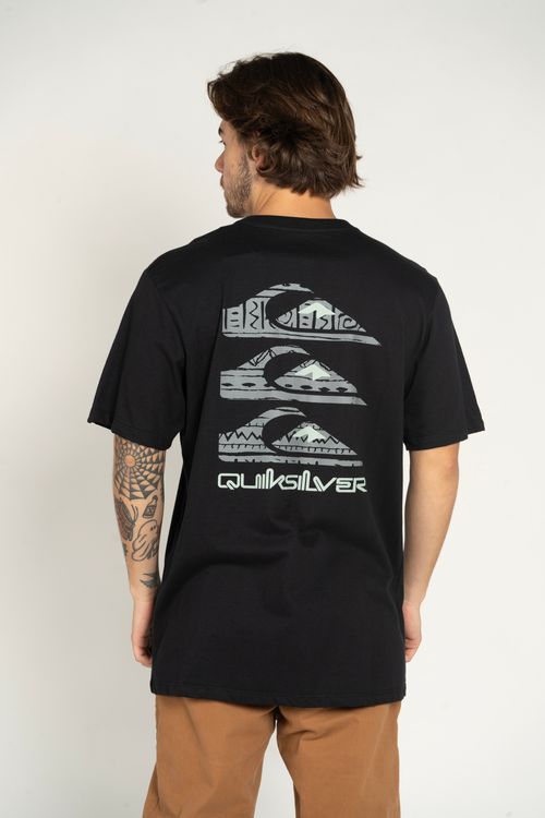 Camiseta Quiksilver M/C Vertical Logos Preto