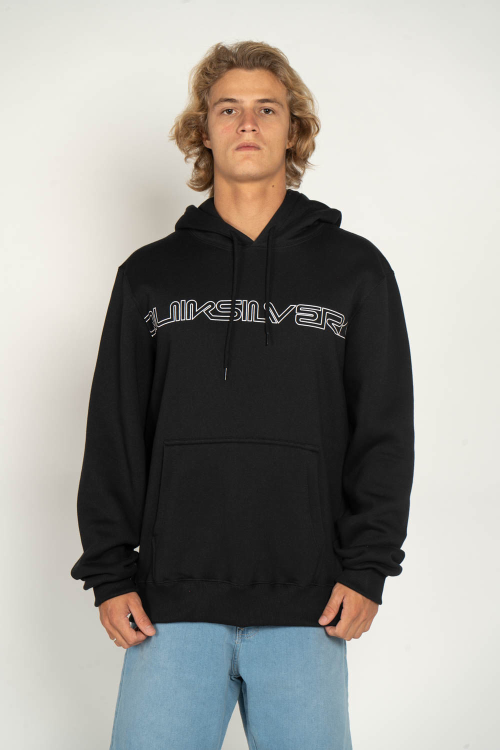 Moletom Canguru, com capuz Quiksilver Preto Fech Word Block